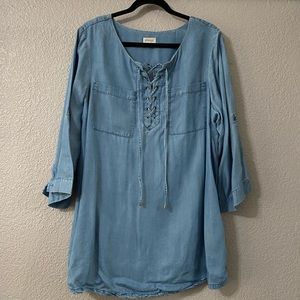 Avenue denim lace up tunic top